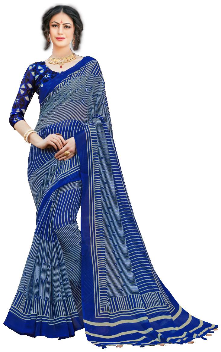 

Silkvilla Cotton Blue Striped Regular Saree For Women