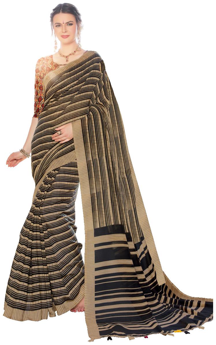 

Silkvilla Cotton Black Striped Regular Saree For Women