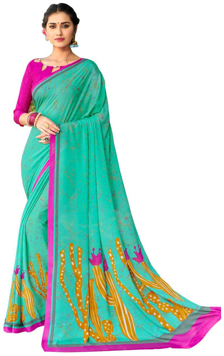 

Silkvilla Georgette Turquoise Printed Regular Saree For Women
