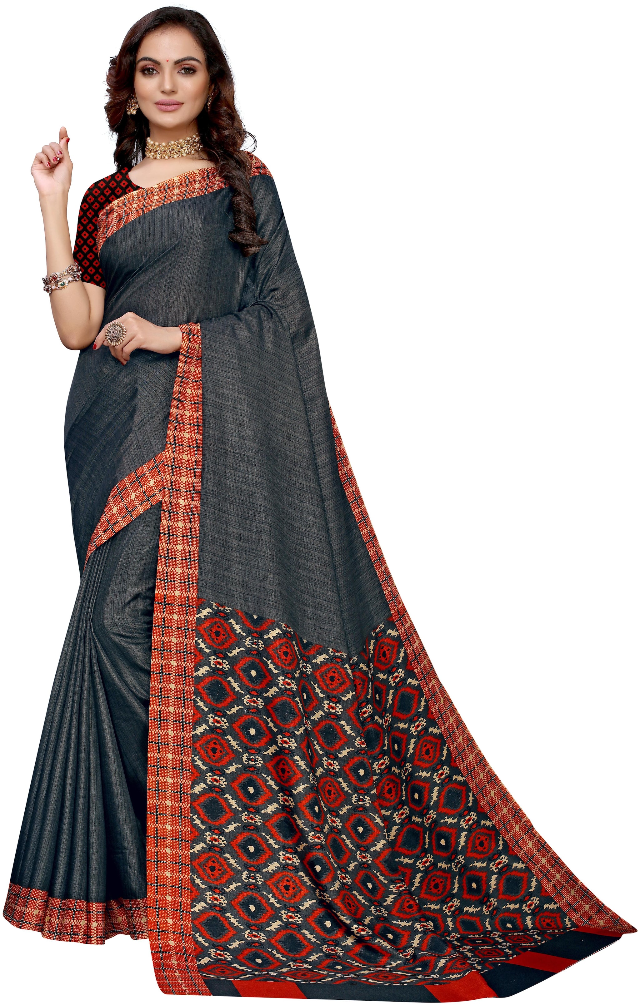 

Silkvilla Grey Cotton Solid Saree With Blouse For Women