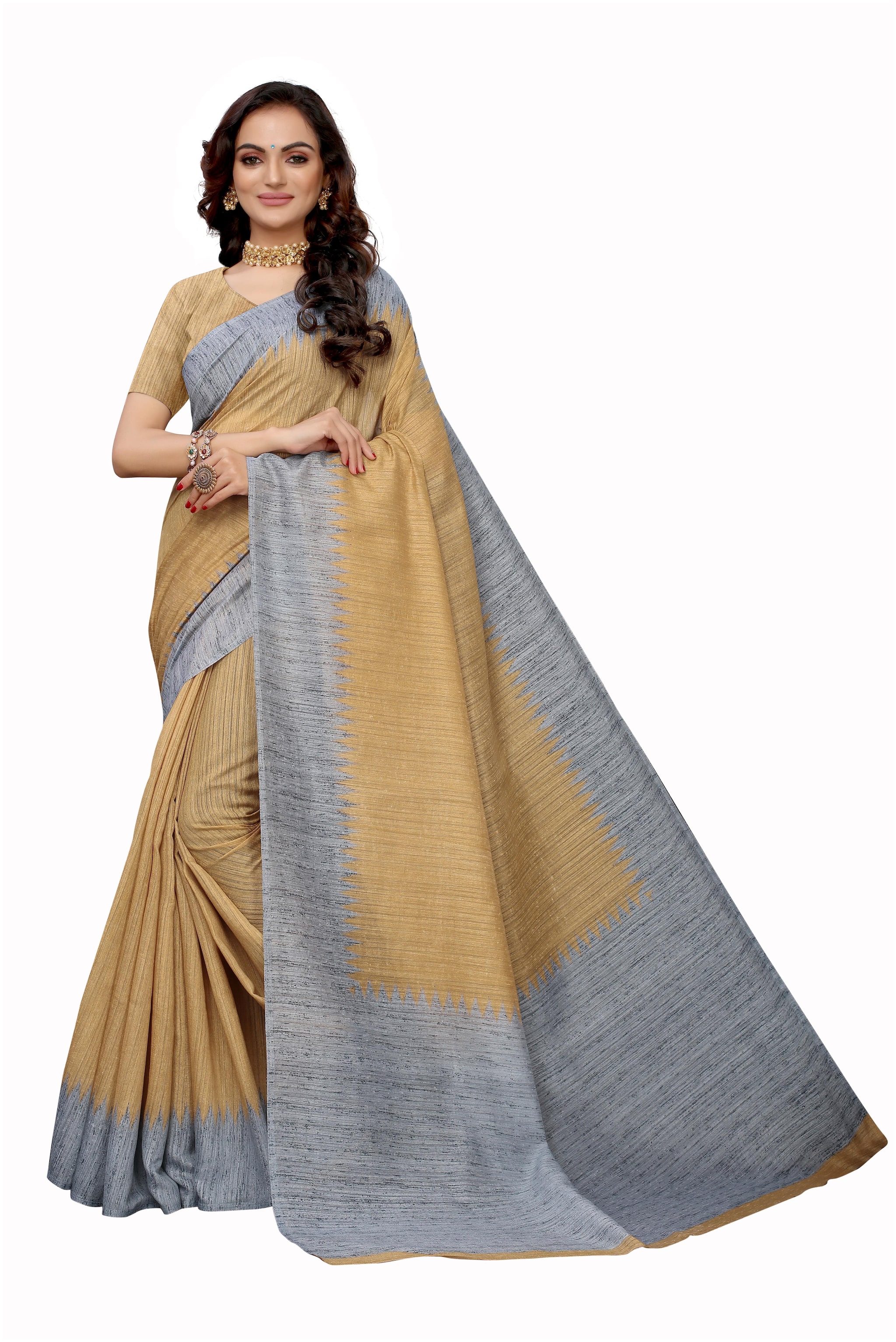 

Silkvilla Silk Printed Gold Regular Saree For Women