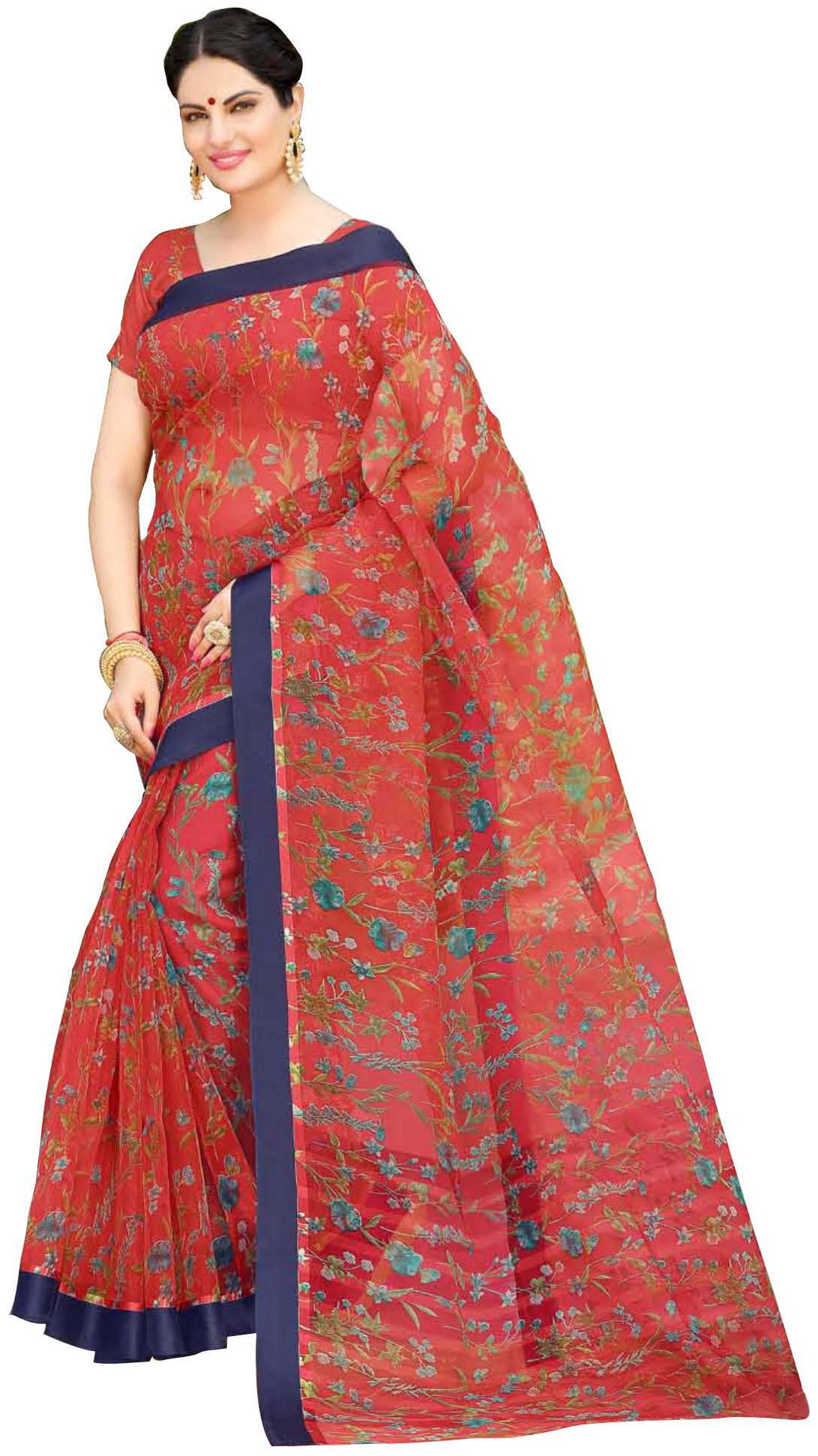 

Silkvilla Tissue Red Floral Regular Saree For Women