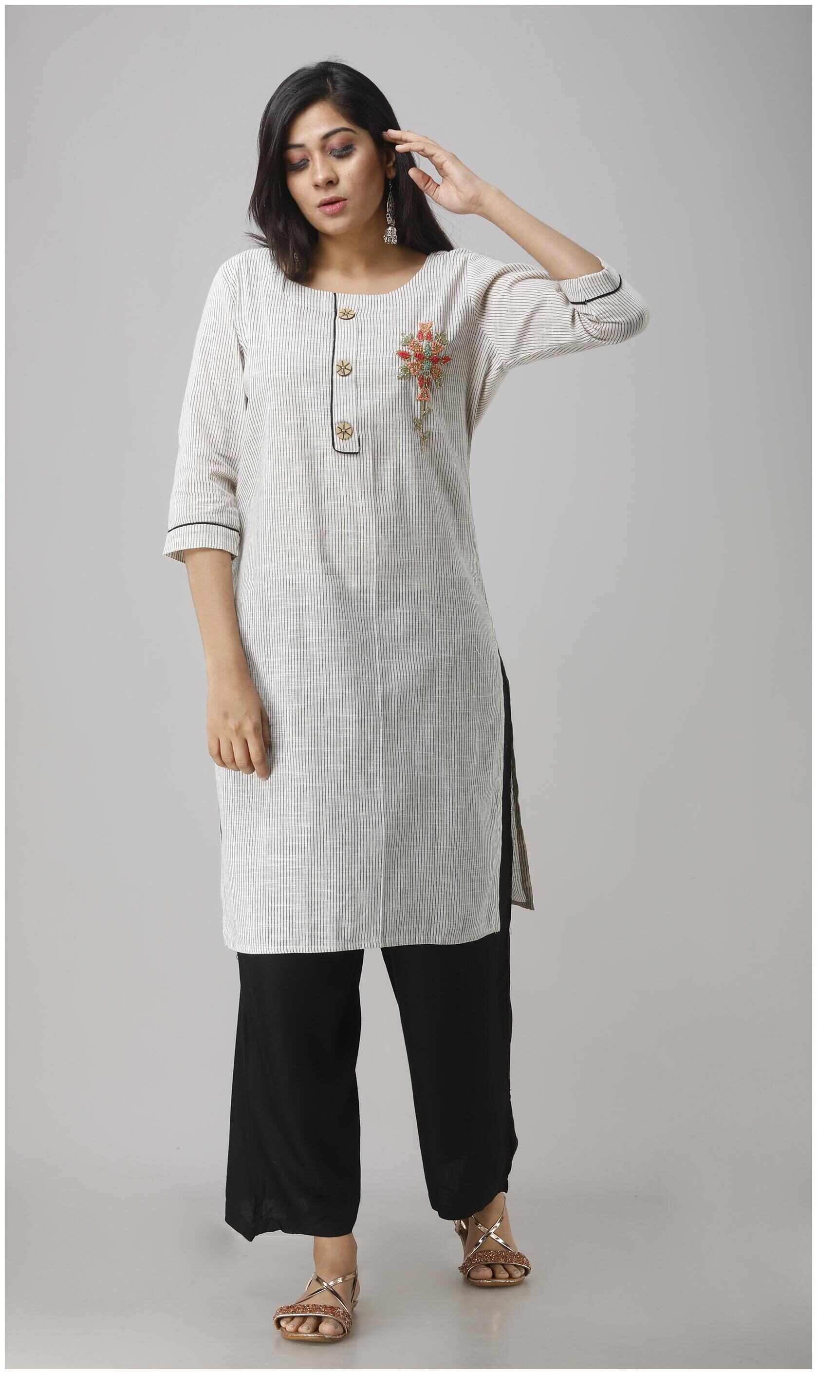 

SINGNI Women White Striped Straight Kurta