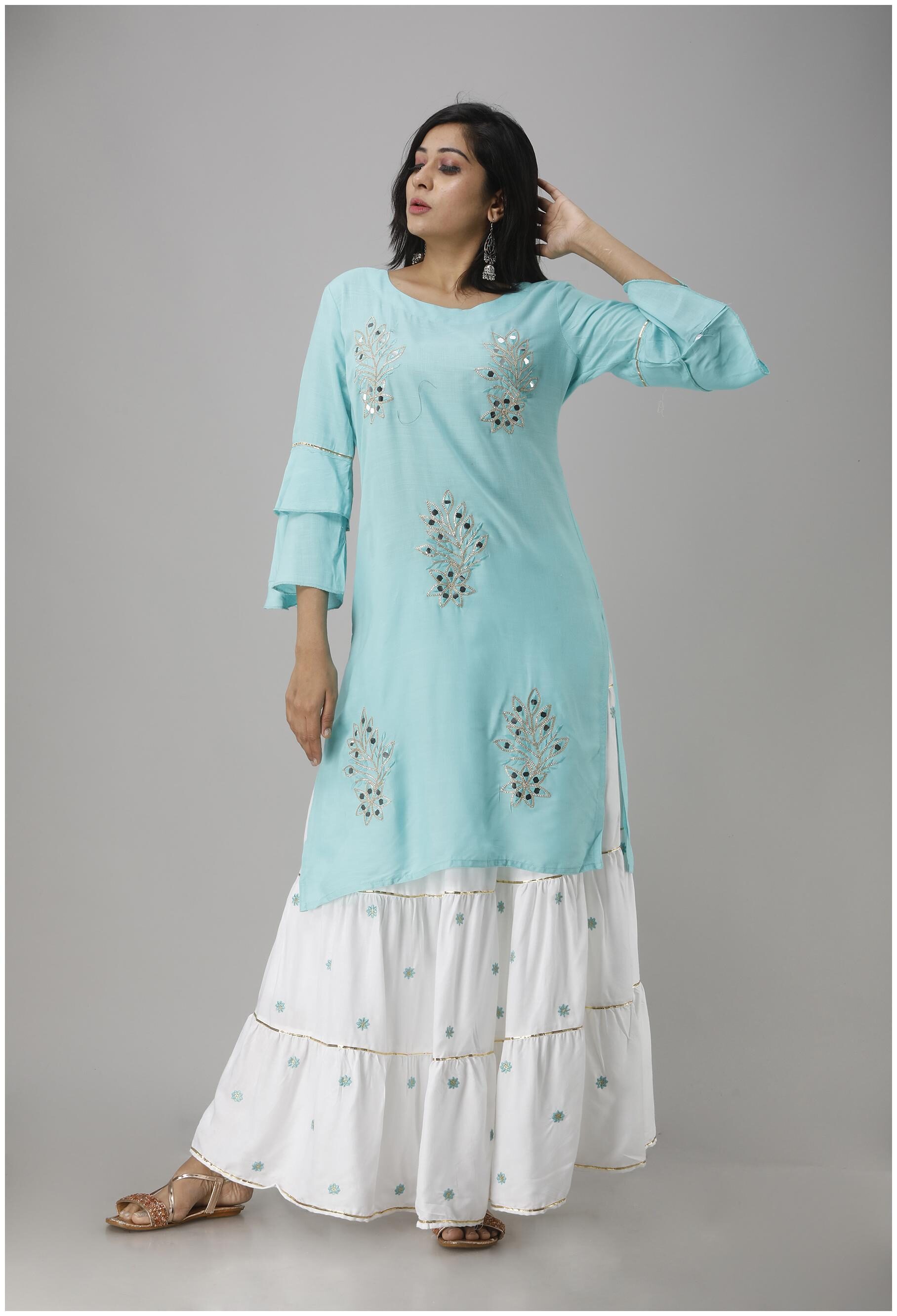 

Singni Party Wear Kurta With Skirt For Women And Girls