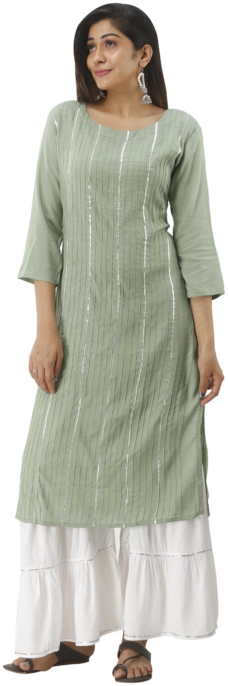 

SINGNI Viscose Rayon Striped Green White Stiched Suit For Women