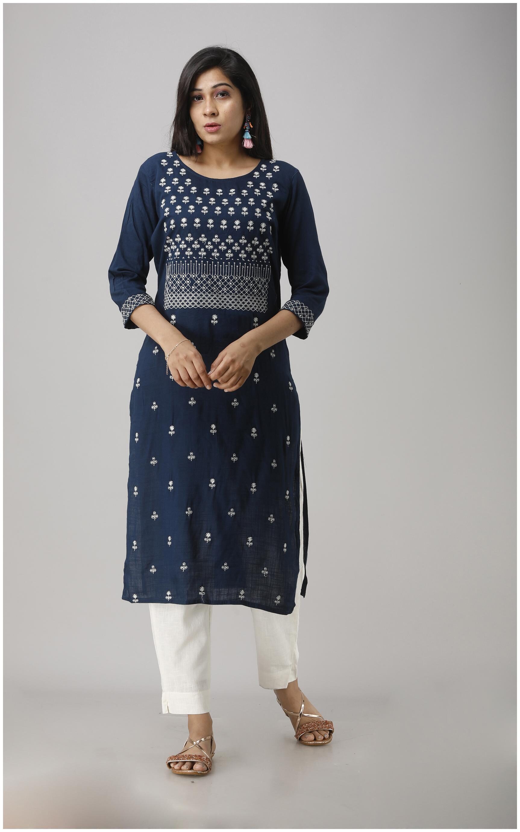 

SINGNI Women Blue Embroidered Straight Kurta