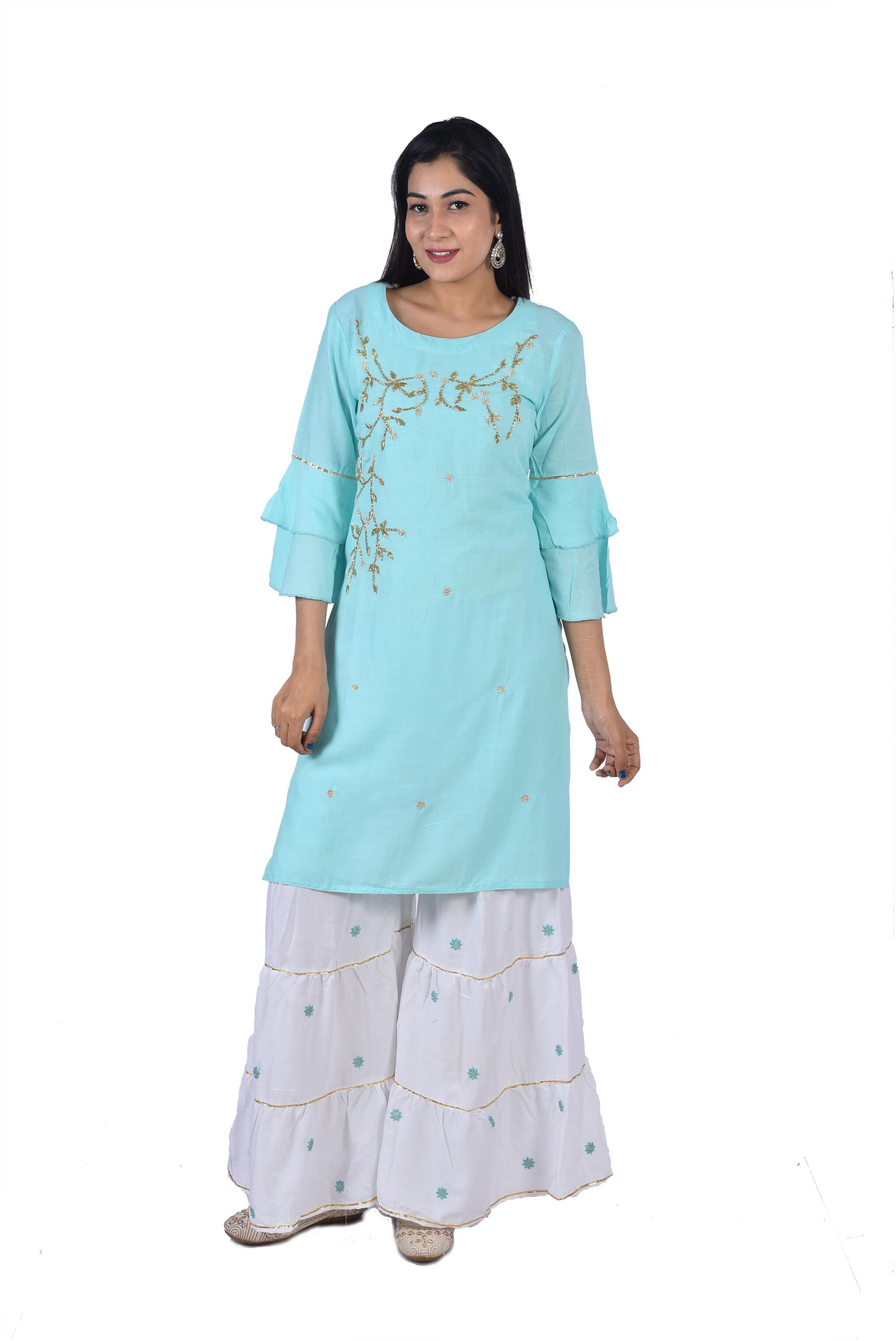 

SINGNI Viscose Rayon Embroidered Blue Stiched Suit For Women