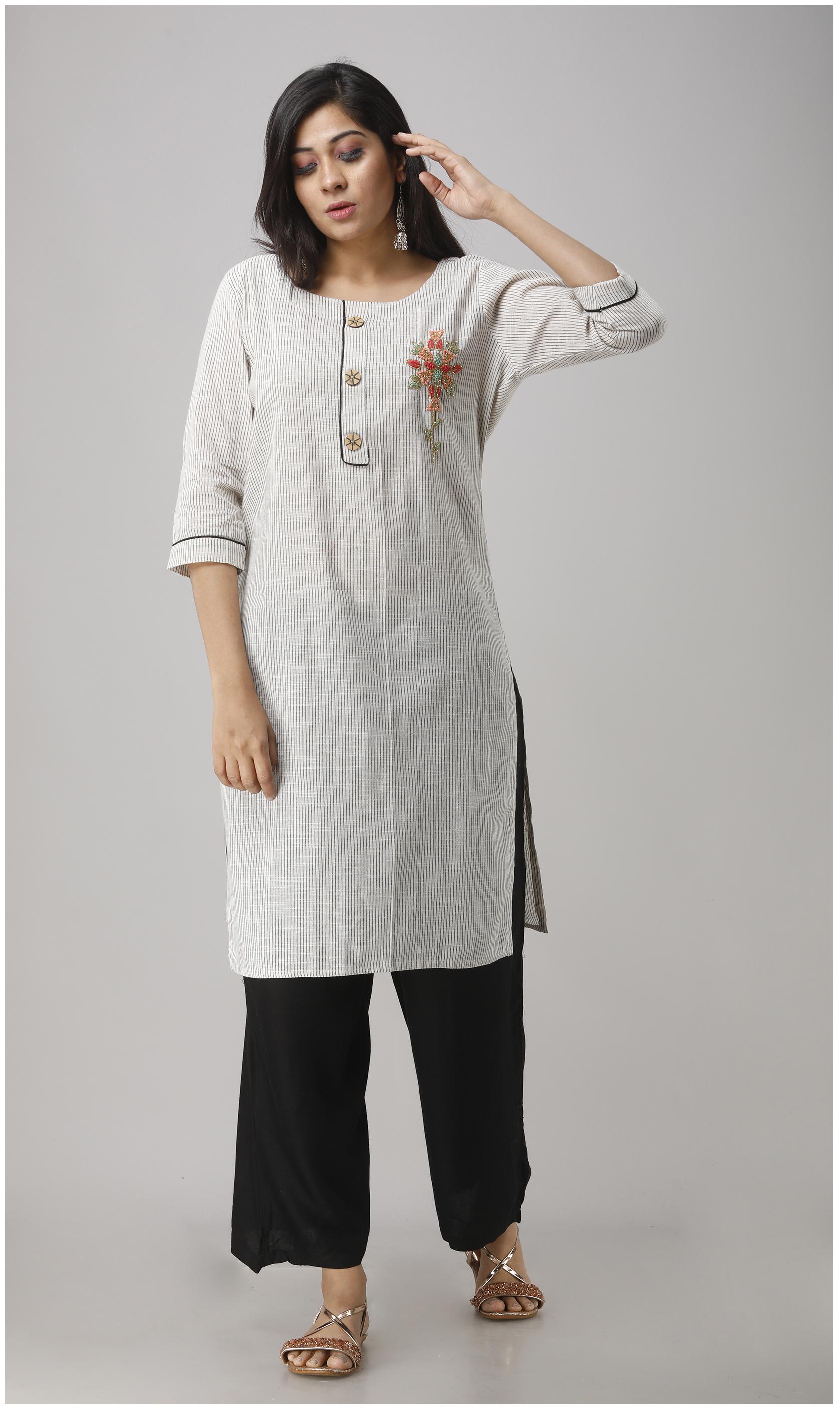 

SINGNI Women Cotton Embroidery Kurta Grey