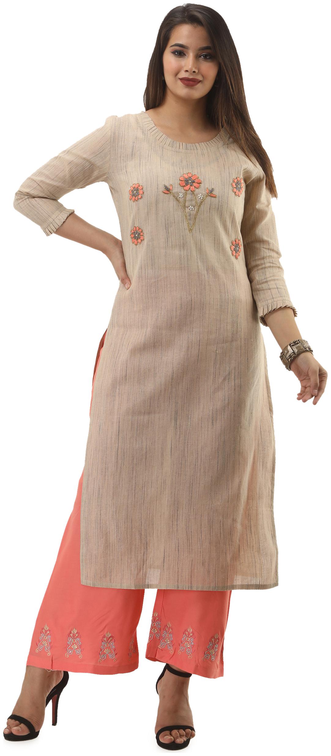 

SINGNI Women Brown Embroidered Straight Kurta