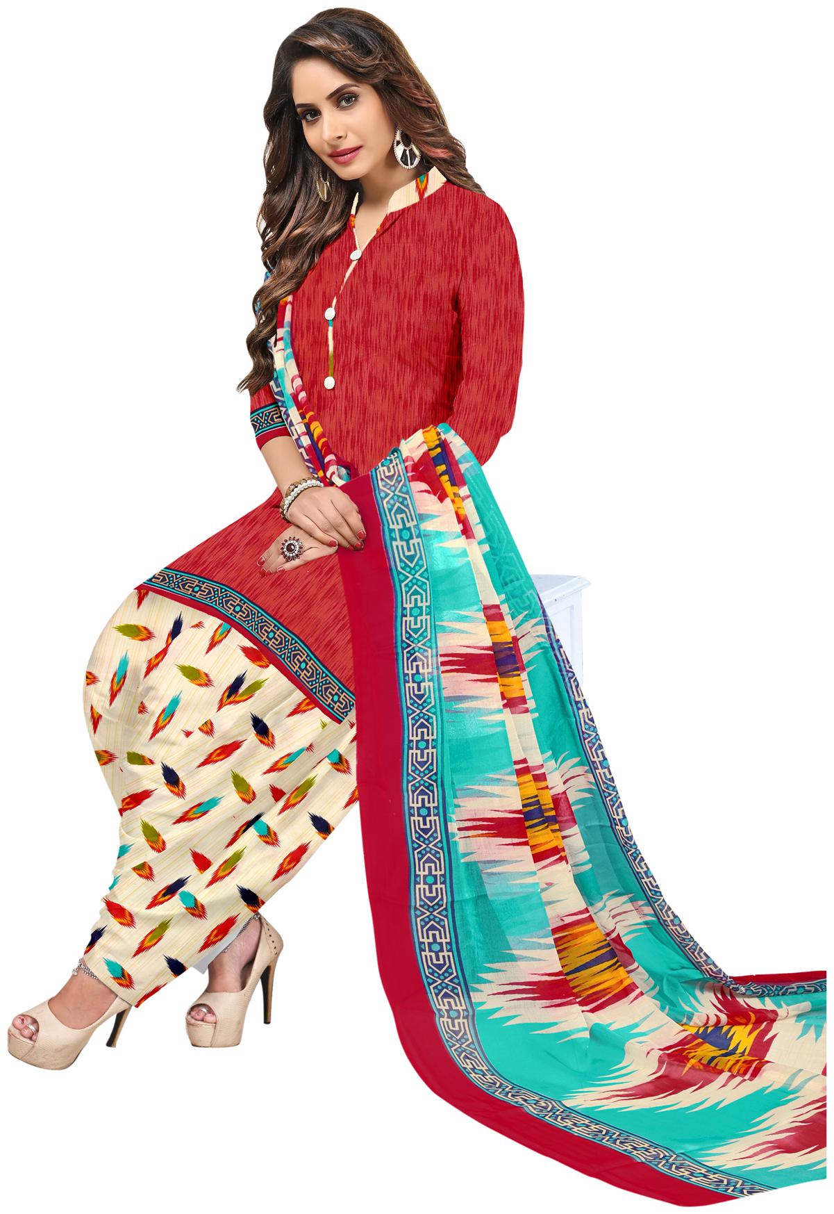 

SIRIL Red Unstitched Kurta with bottom dupatta With dupatta Dress Material