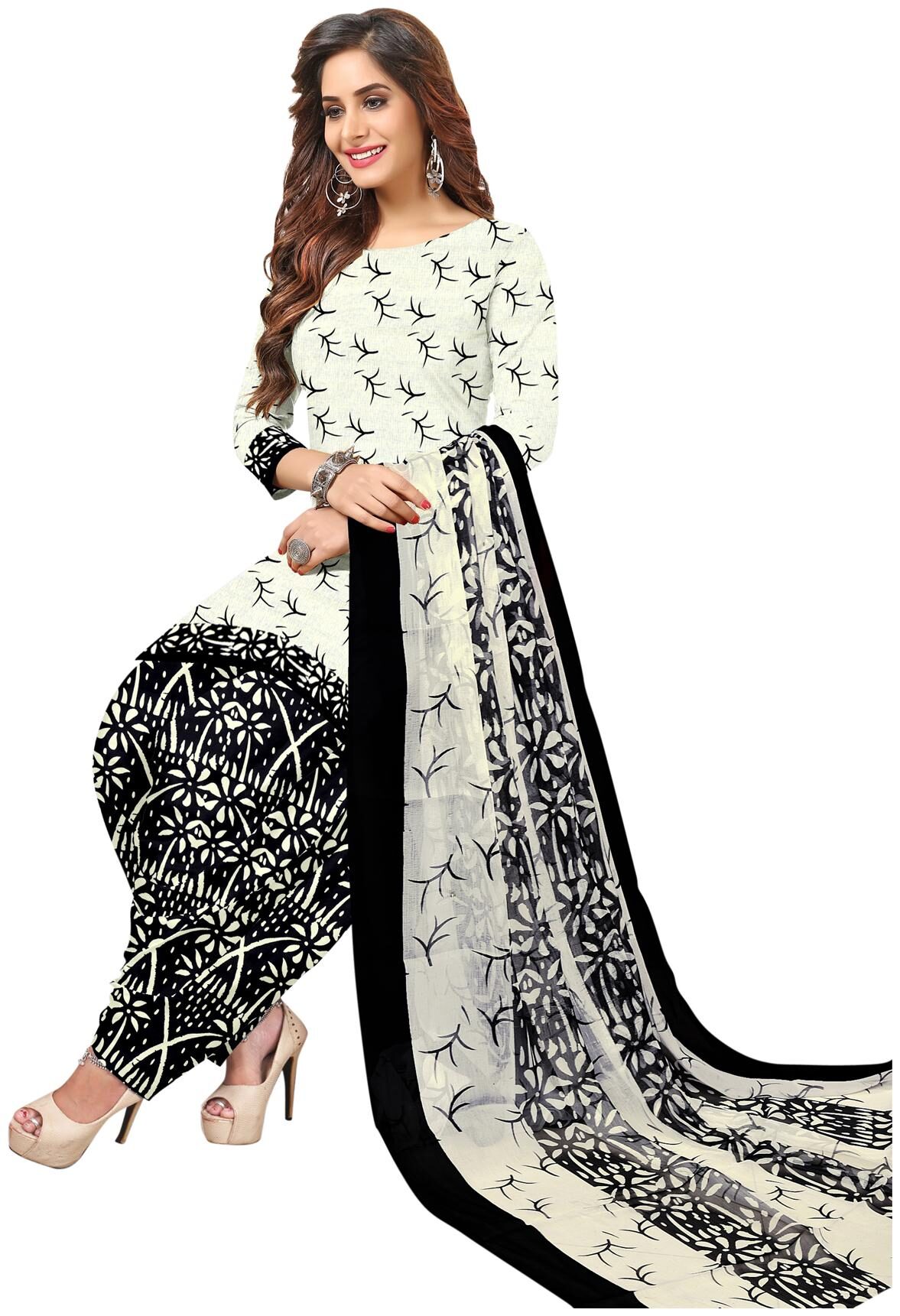 

SIRIL White Unstitched Kurta with bottom dupatta With dupatta Dress Material