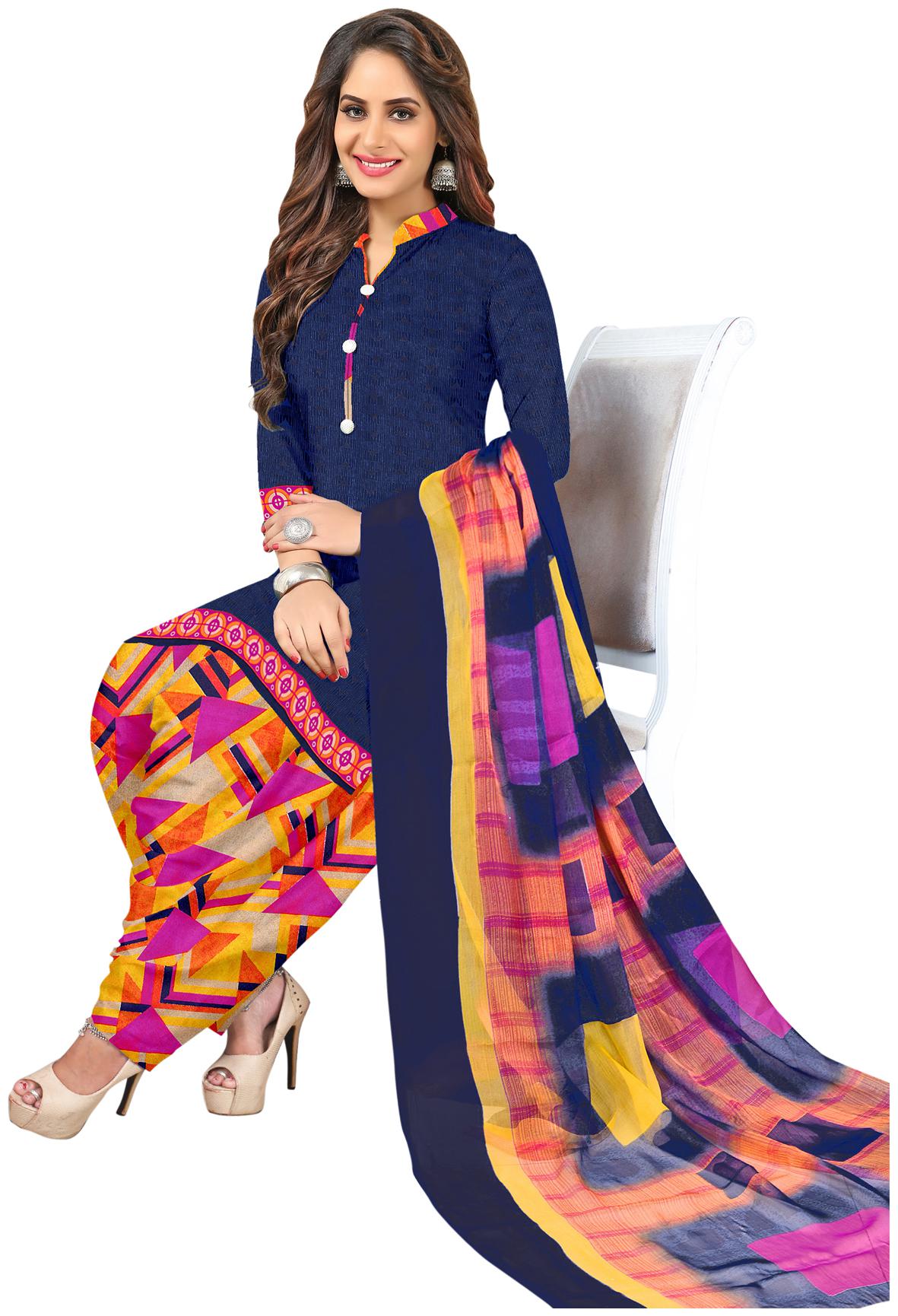 

SIRIL Blue Unstitched Kurta with bottom dupatta With dupatta Dress Material