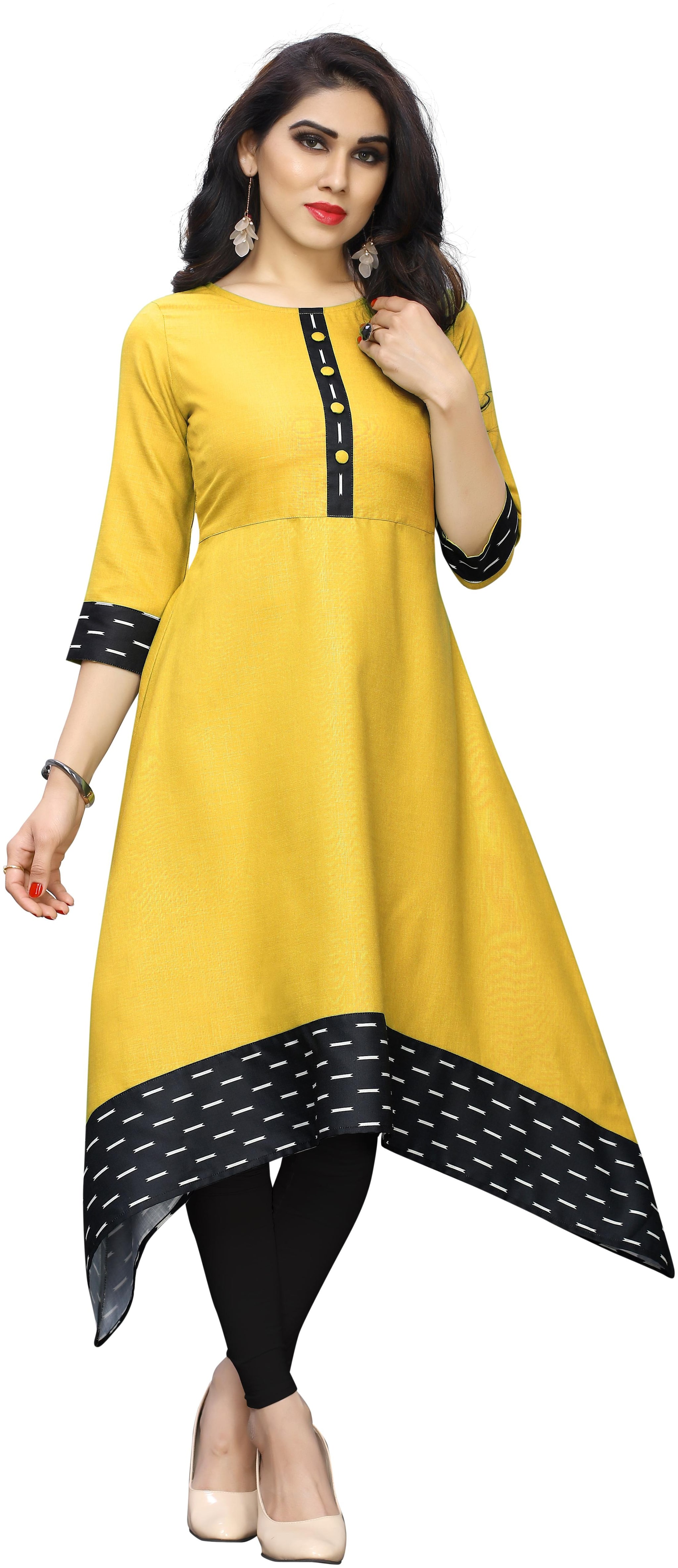 

Sitaram Designer Women Yellow Printed High Slit Kurti