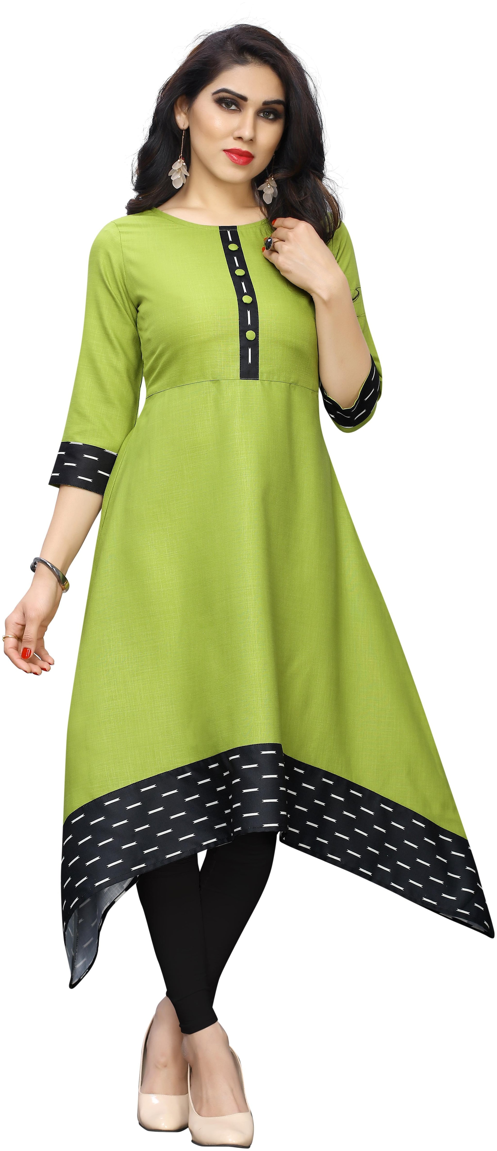 

Sitaram Designer Women Green Printed High Slit Kurti