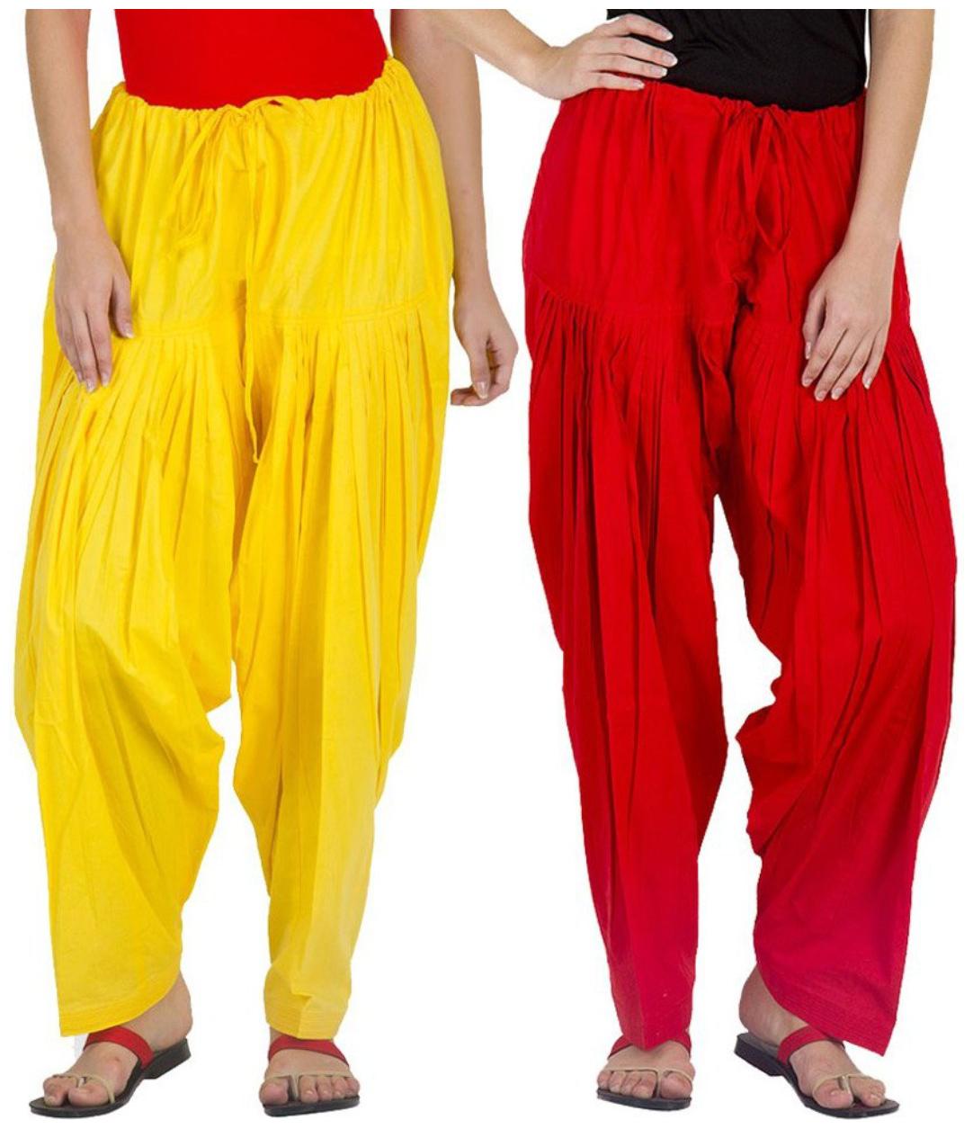 

Sizzlacious Cotton Patiala - Yellow Red