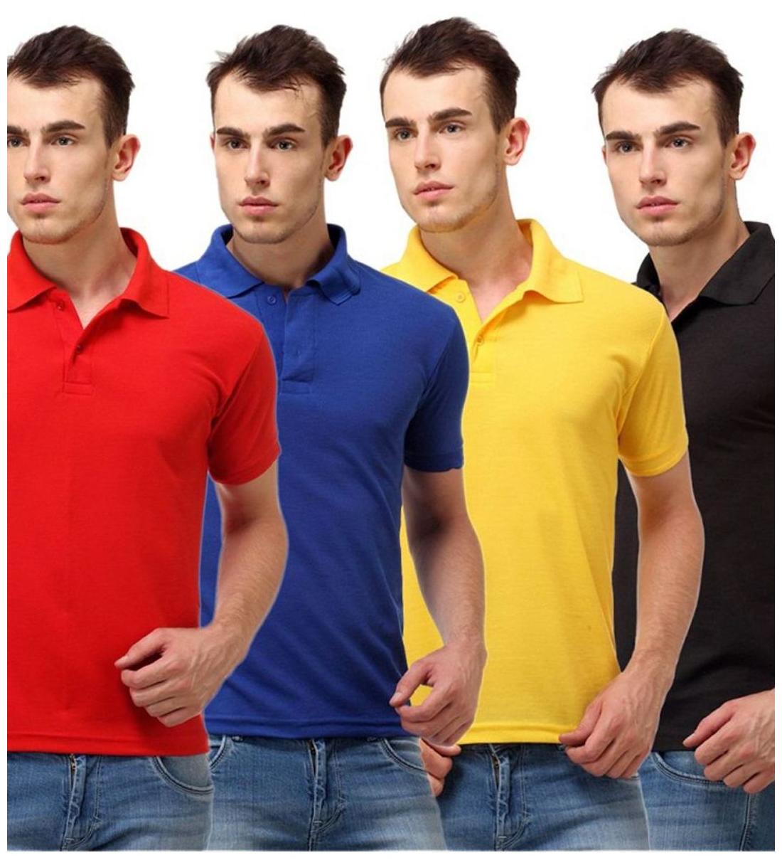 

Sizzlacious Men Blue Slim fit Cotton Polo collar T-Shirt - Pack Of 4
