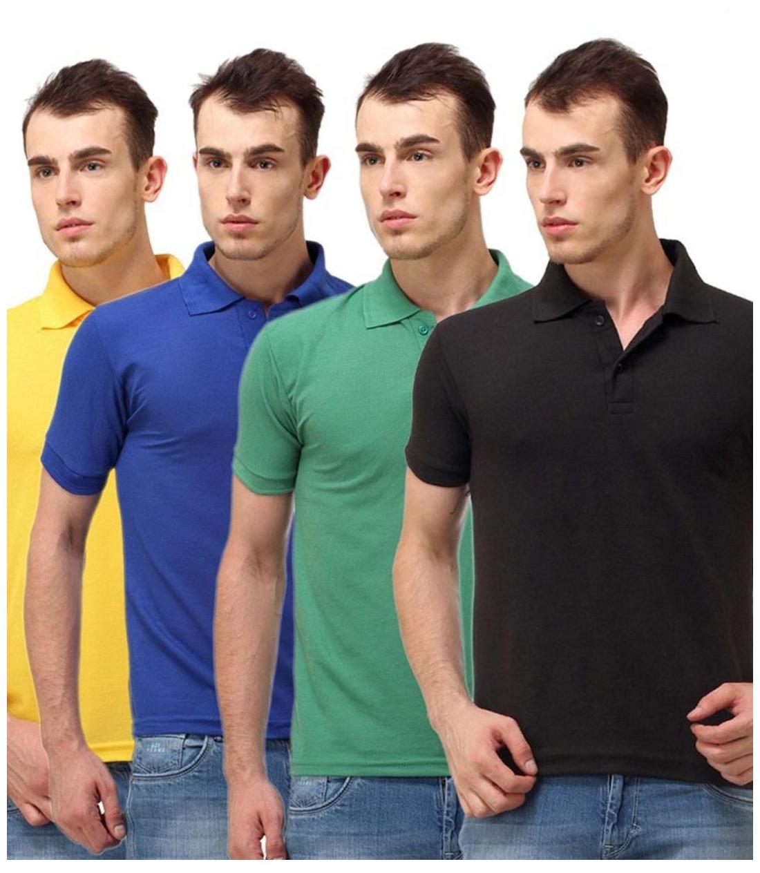 

Sizzlacious Men Black Slim fit Cotton Polo collar T-Shirt - Pack Of 4