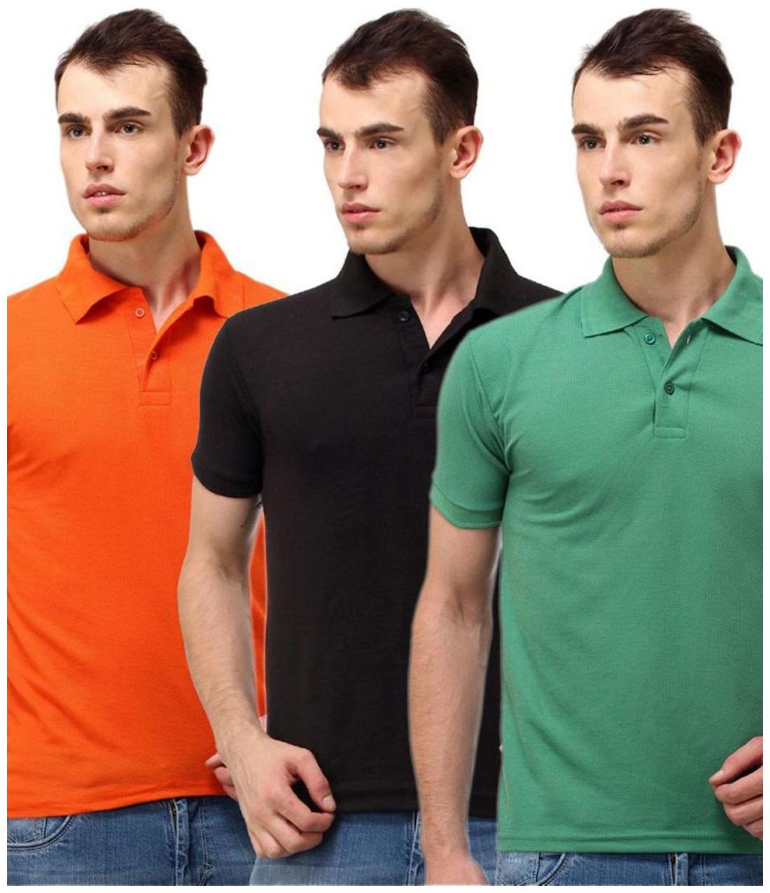 

Sizzlacious Men Green Slim fit Cotton Polo collar T-Shirt - Pack Of 3
