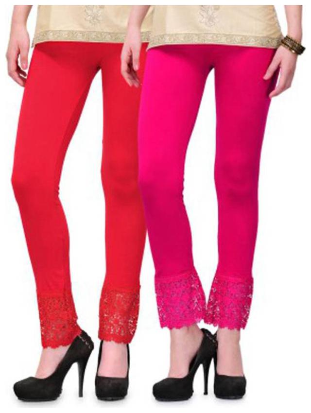

Sizzlacious Women Cotton Solid Leggings Red Pink