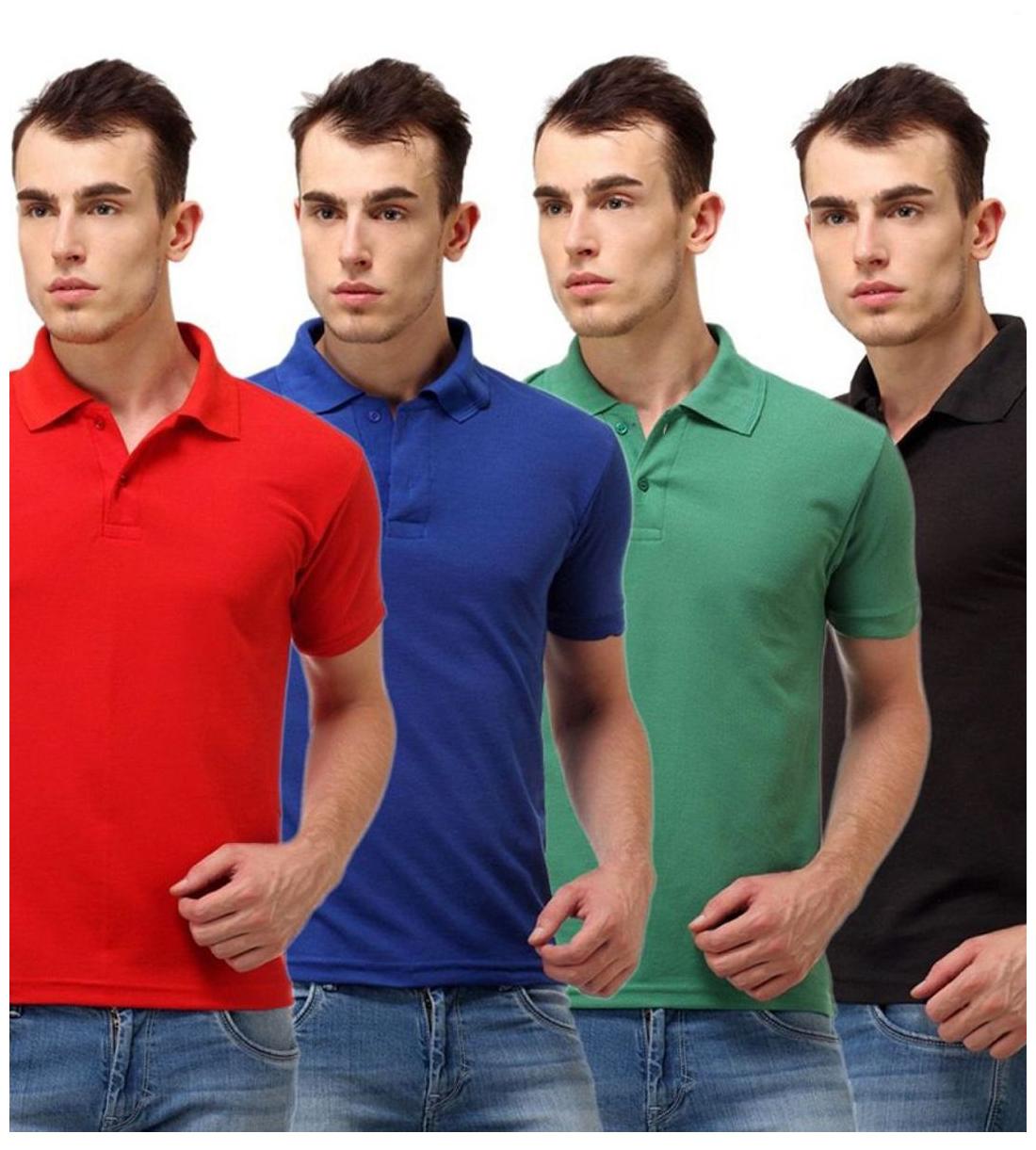 

Sizzlacious Men Blue Slim fit Cotton Polo collar T-Shirt - Pack Of 4