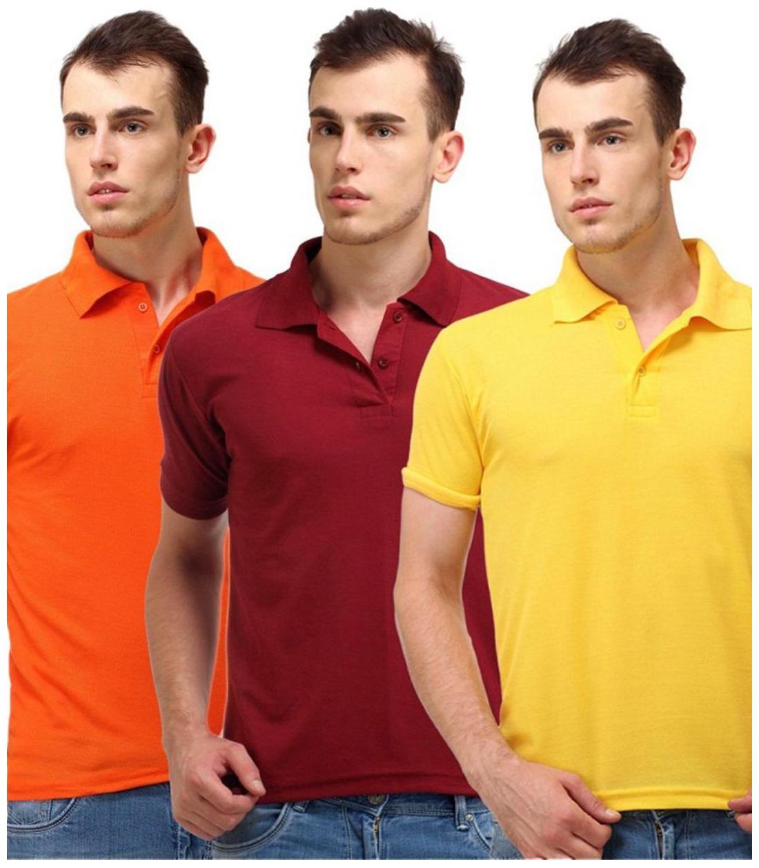

Sizzlacious Men Yellow Slim fit Cotton Polo collar T-Shirt - Pack Of 3