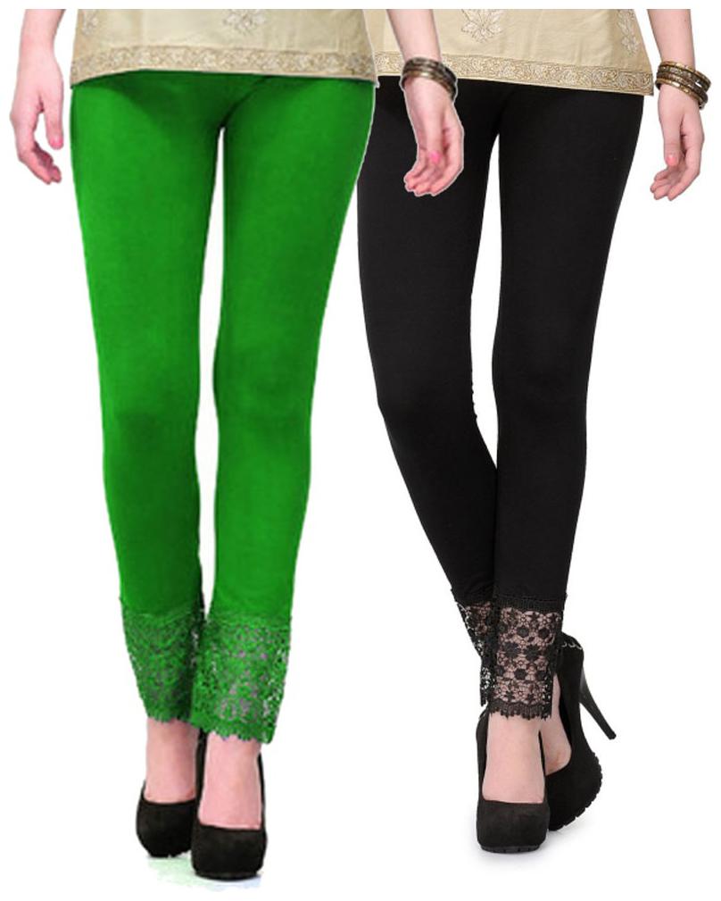 

Sizzlacious Women Cotton Solid Leggings Green Black