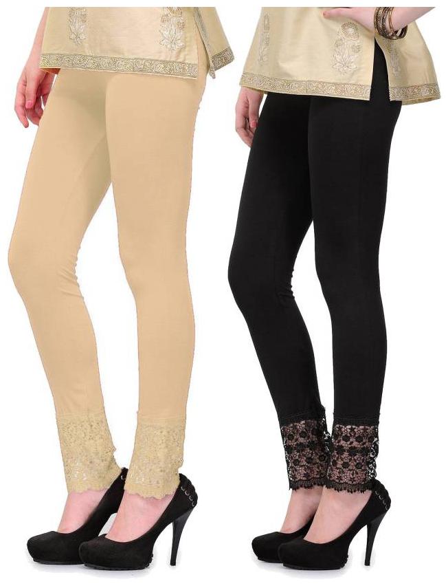 

Sizzlacious Women Cotton Solid Leggings Beige Black