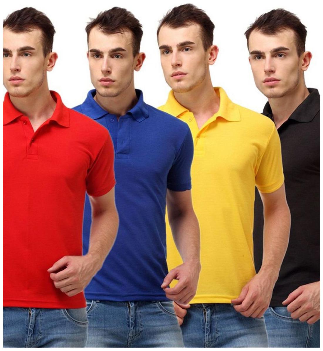

Sizzlacious Men Blue Slim fit Cotton Polo collar T-Shirt - Pack Of 4