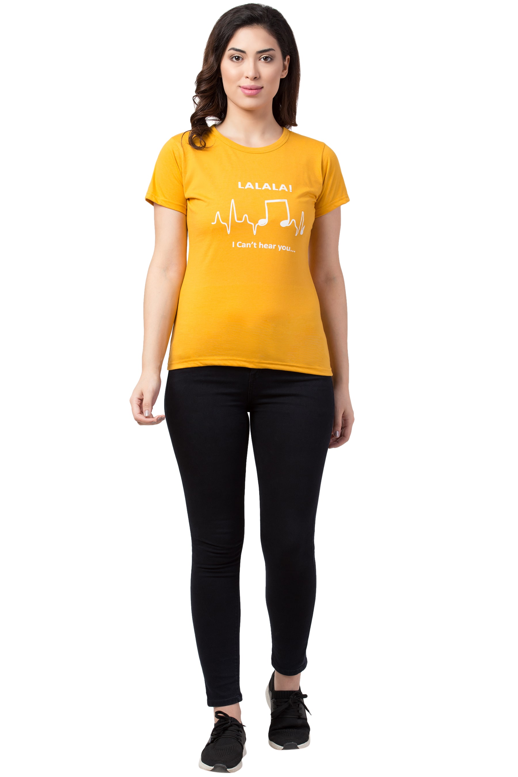 

SJL Women Yellow Regular fit Round neck Cotton T shirt