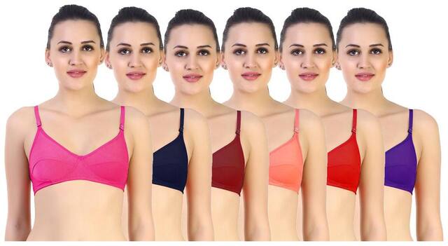 Sk Dreams Pack of 6 Non Padded Cotton T Shirt Bra - Multi