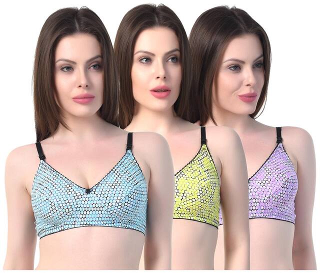 Sk Dreams Pack of 3 Non Padded Cotton Push Up Bra - Multi