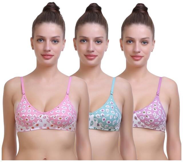 Sk Dreams Pack of 3 Non Padded Cotton T Shirt Bra - Multi