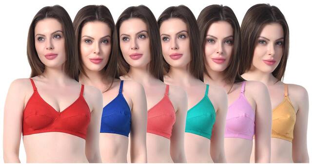 Sk Dreams Pack of 6 Non Padded Cotton Push Up Bra - Multi