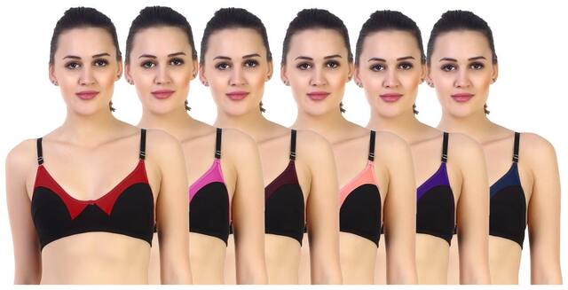 Sk Dreams Pack of 6 Non Padded Cotton T Shirt Bra - Multi