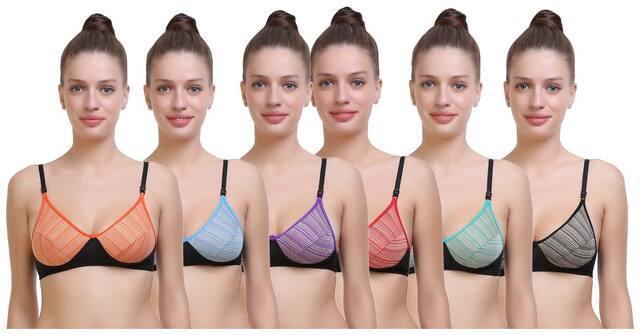 SK Dreams Multi Color Cotton Sinker Set of 6 Women's Sports Bra Combo