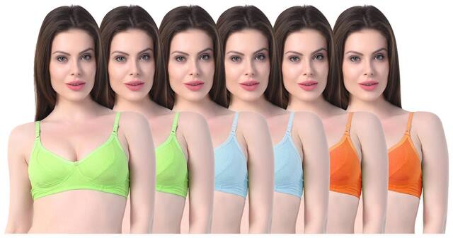 Sk Dreams Pack of 6 Non Padded Cotton Push Up Bra - Multi