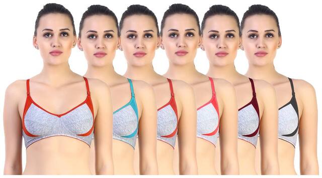 Sk Dreams Pack of 6 Non Padded Cotton T Shirt Bra - Multi