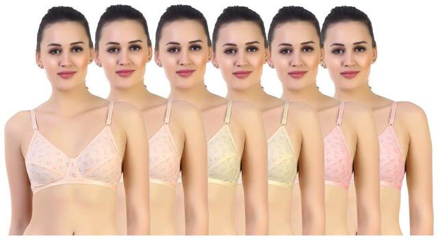 SK Dreams Multi Color Cotton Set of 6 Women's Bra Combo