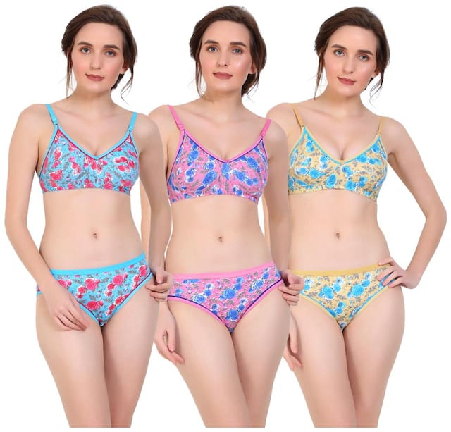 Sk Dreams Printed Bikini brief T-shirt bra - 3 Lingerie Set