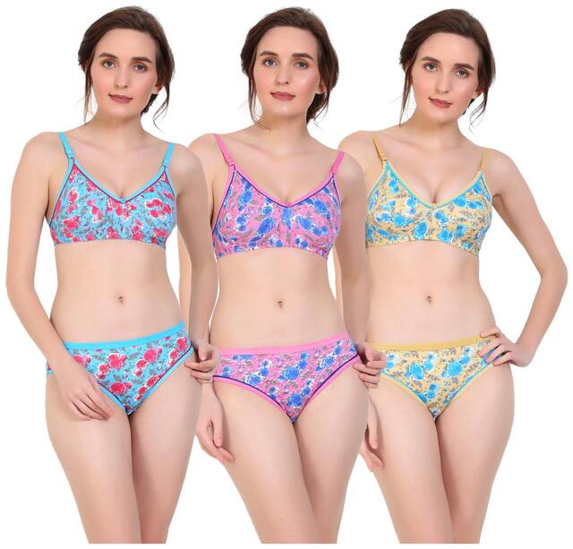 Sk Dreams Printed Bikini brief T-shirt bra - 3 Lingerie Set