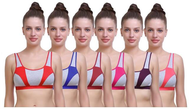 SK Dreams Multi Color Cotton Sinker Set of 6 Women's Sports Bra Combo yeh h