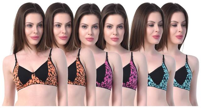 Sk Dreams Pack of 6 Non Padded Cotton Push Up Bra - Multi