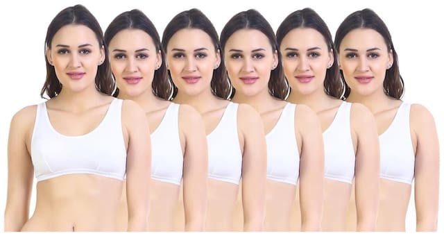 Sk Dreams Pack of 6 Non Padded Cotton Sports Bra - White