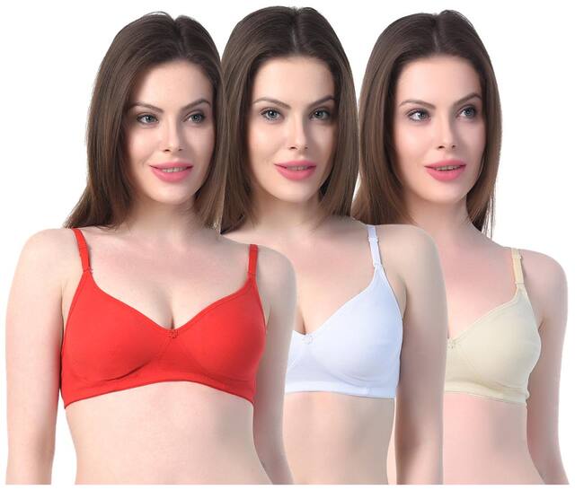 Sk Dreams Pack of 3 Non Padded Cotton Push Up Bra - Multi