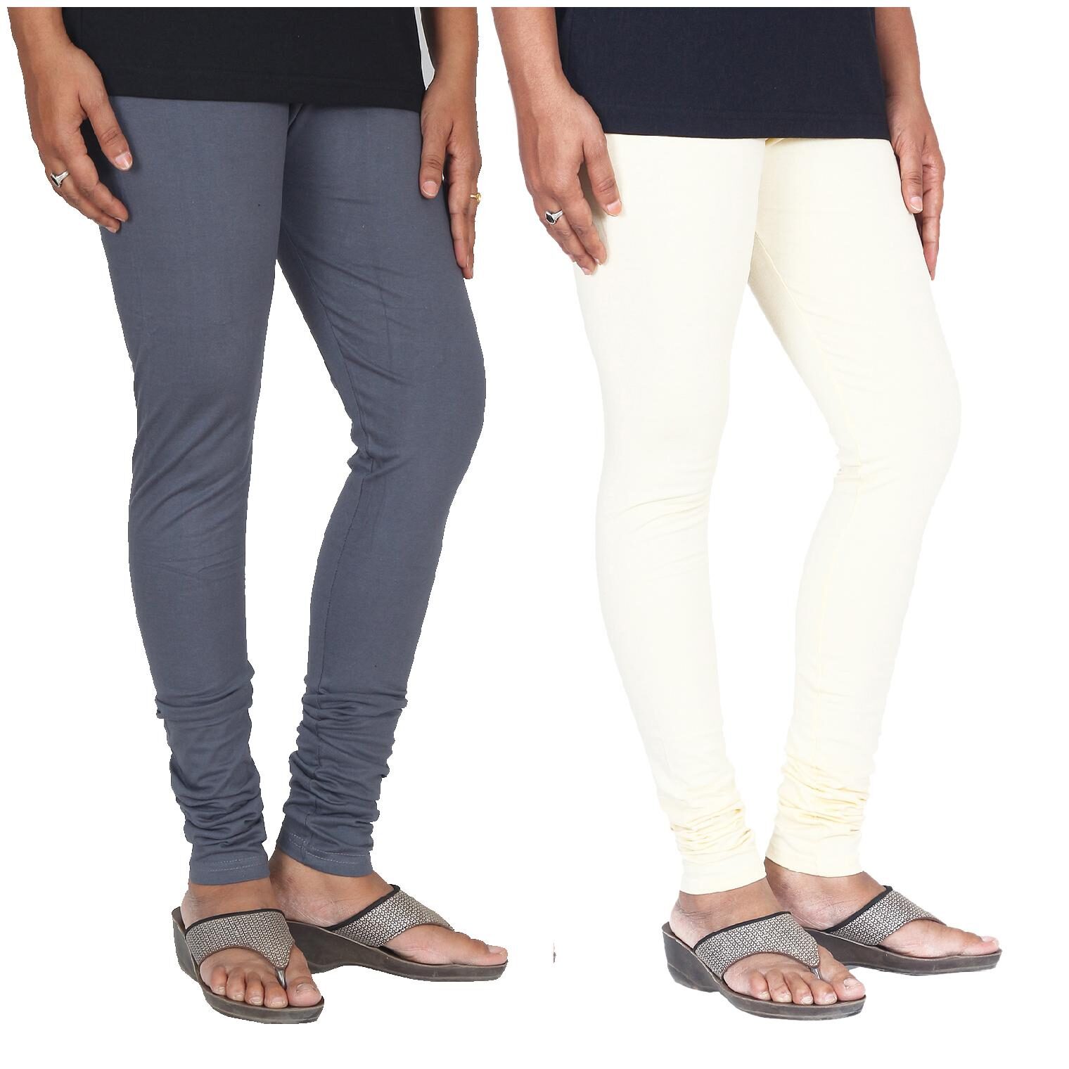 

Skandas Trendz Cotton Lycra Leggings - Pack of 2 - Grey and Light Cream