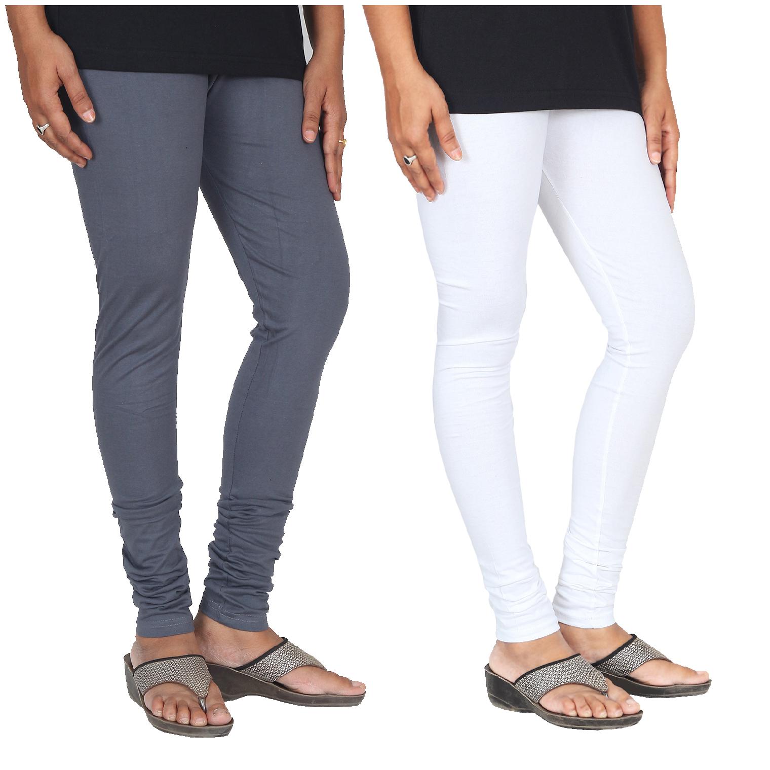 

Skandas Trendz Cotton Lycra Leggings - Pack of 2 - Grey and White