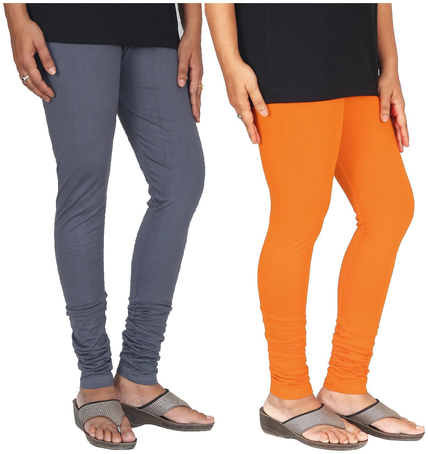 

Skandas Trendz Cotton Lycra Leggings - Pack of 2 - Grey and Dark Orange