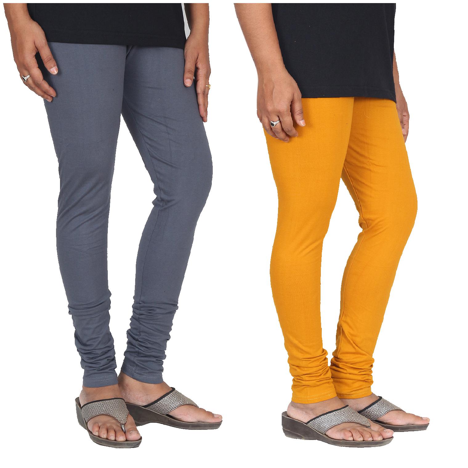 

Skandas Trendz Cotton Lycra Leggings - Pack of 2 - Grey and Dark Mustard Yellow