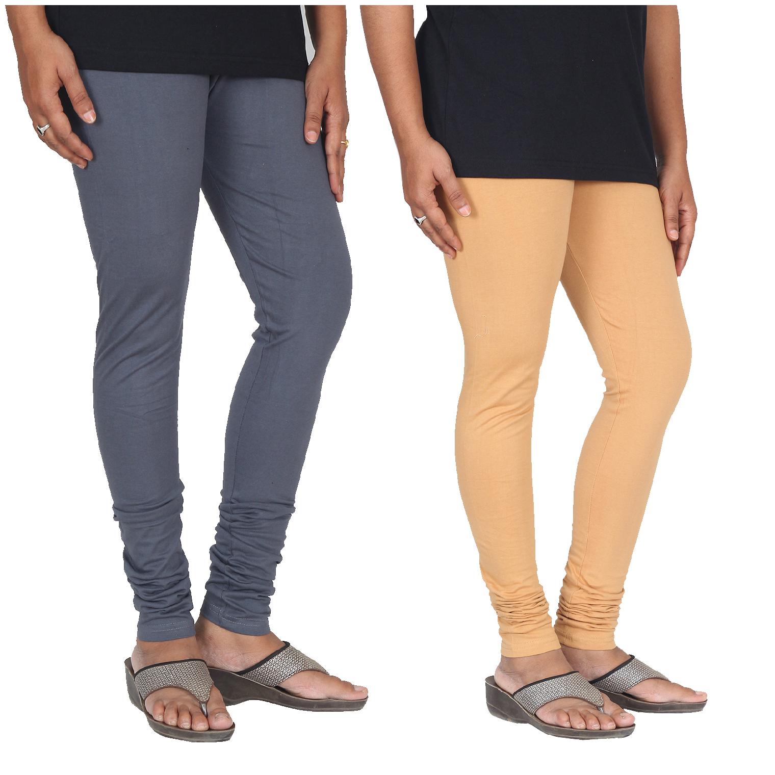 

Skandas Trendz Cotton Lycra Leggings - Pack of 2 - Grey and Khaki Dark