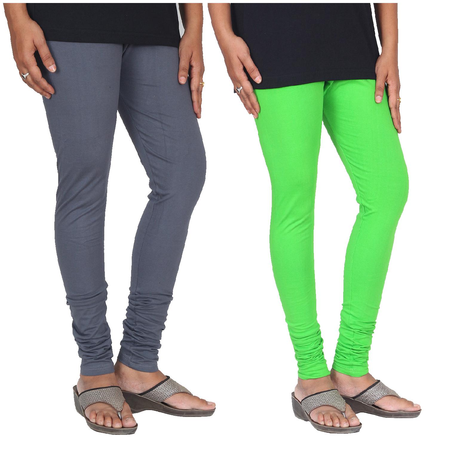 

Skandas Trendz Cotton Lycra Leggings - Pack of 2 - Grey and Green